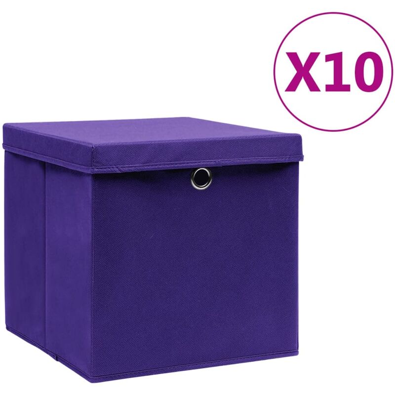 

Cajas de almacenamiento con tapas 10 uds 28x28x28 cm morado