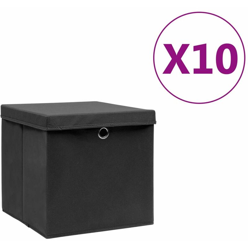 

Cajas de almacenamiento con tapas 10 uds 28x28x28 cm negro