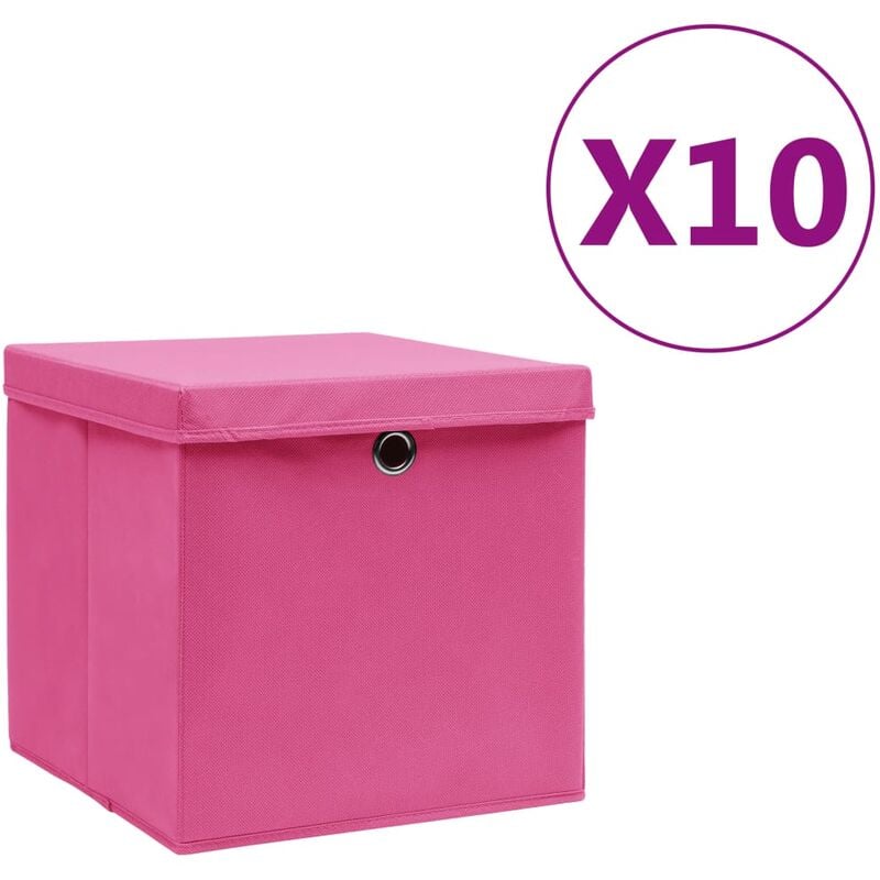 

Cajas de almacenamiento con tapas 10 uds 28x28x28 cm rosa