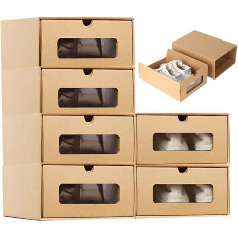 Cajas de almacenamiento de zapatos 6PCS Cajas de zapatos apilables Cajas de almacenamiento de cartón duraderas Diroir Cajas de zapatos con ventana Cajas de 13.78x9.06x5.31 pulgadas