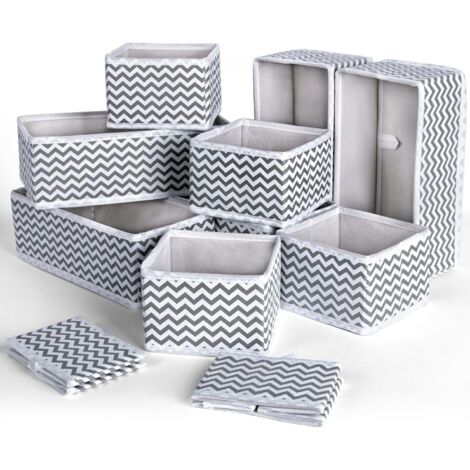 Cajas de almacenamiento, paquete de 12 organizadores de cajones plegables, cesta de tela no tejida para guardar ropa, ideal para sujetadores, ropa interior, corbatas y calcetines (gris claro)