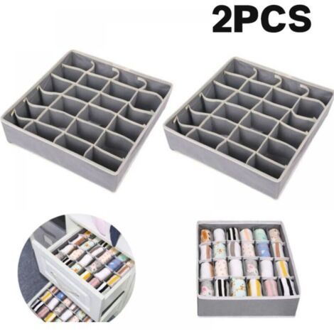 Cajas de almacenamiento para ropa interior, divisores de cajones plegables con 24 compartimentos para calcetines, bufandas, sujetadores, color gris
