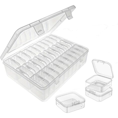 Cajas de almacenamiento pequeñas con tapa, juego de 30 unidades, 5,5 x 5,5 x 2 cm. Cajas de plástico transparente, ideales para guardar cuentas pequeñas, joyas y tornillos.