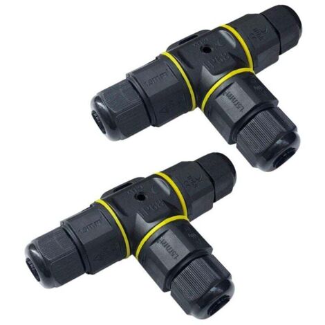 Cajas de conexiones en forma de T KZQ 2 piezas Premium de 4-9 mm (negras, PA66), conector de cable de 3 pines, conector IP68 a prueba de agua, conectores de caja eléctrica para uso en exteriores