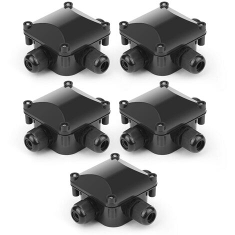 cajas de conexiones impermeables IP68 - Caja de distribución impermeable para exteriores, conectores de cable, cable de tierra - 3 pines - Jardín, acrilonitrilo butadieno estireno, negro