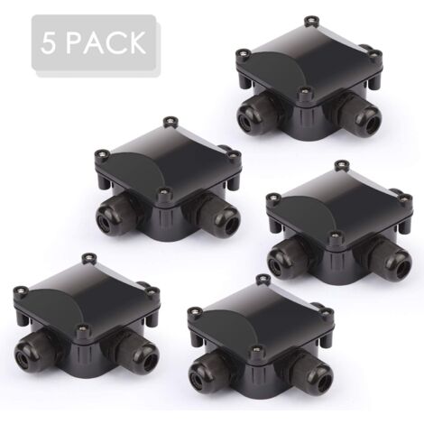 cajas de conexiones impermeables IP68 - Caja de distribución impermeable para exteriores, conectores de cable, cable de tierra - 3 pines - Jardín, acrilonitrilo butadieno estireno, negro