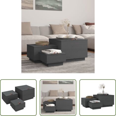 Cajas de madera -  Cajas de almacenaje con tapa 3 pzas madera maciza pino gris