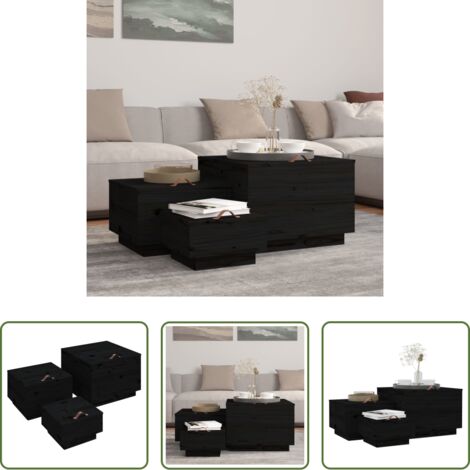 Cajas de madera -  Cajas de almacenaje con tapa 3 pzas madera maciza pino negro