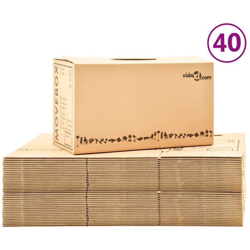 

Bh Design - Cajas de mudanza 40 unidades cartón XXL 60x33x34 cm