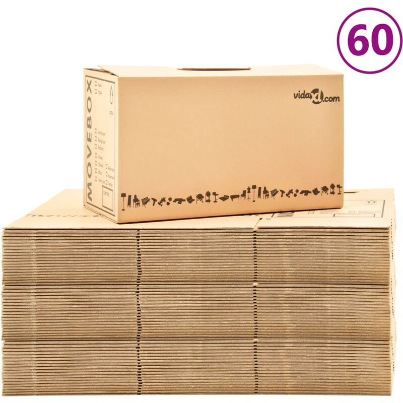 

Bh Design - Cajas de mudanza 60 unidades cartón XXL 60x33x34 cm
