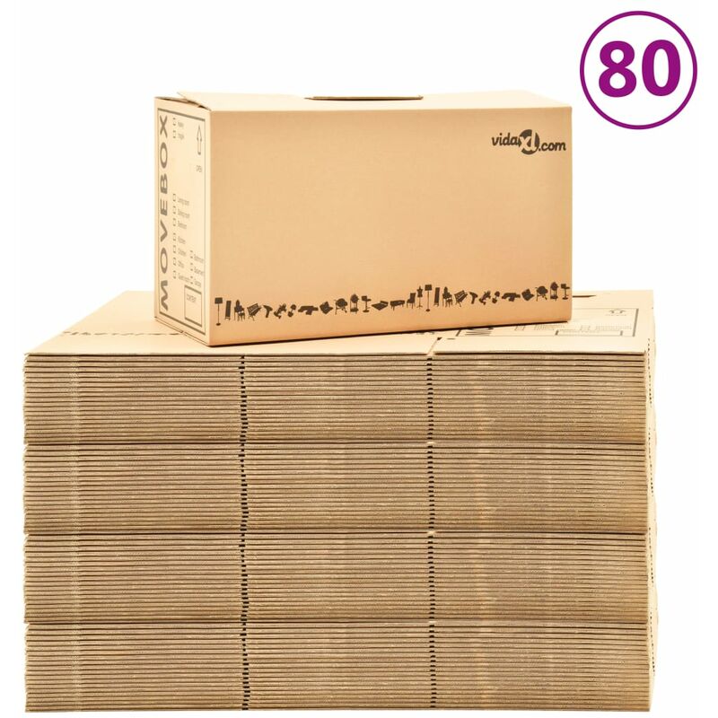 

Cajas de mudanza 80 unidades cartón XXL 60x33x34 cm