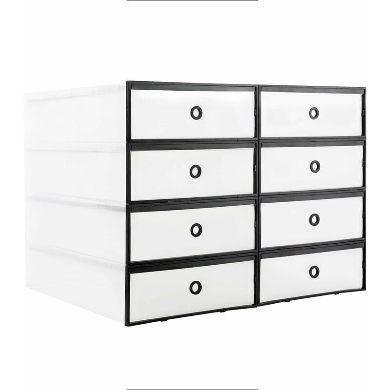 

Cajas de Zapatos Plasticas, Organizadores de Almacenamiento con Marco Negro, 8 PCS, Apilable y Impermeable, Ahorro de Espacio, 52x32x12cm