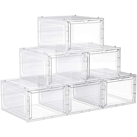 Cajas de zapatos set de 6 organizadores con puerta guarda zapatos de plástico apilable fácil montaje 27 x 34 5 x 19 cm hasta talla 46 blanco 120002636