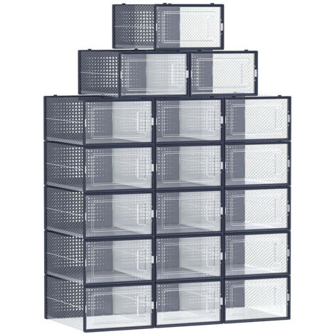 Cajas para zapatos juego de 18 plegables para guardar zapatos hasta la talla 44 transparentes y azules 120004446