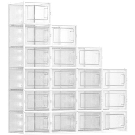 Cajas para zapatos juego de 18 plegables para guardar zapatos hasta la talla 44 transparentes y blancas 120004442