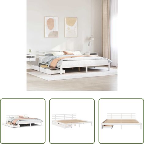 Cajón bajo cama -  Estructura de cama cajones madera maciza pino blanco 180x200 cm