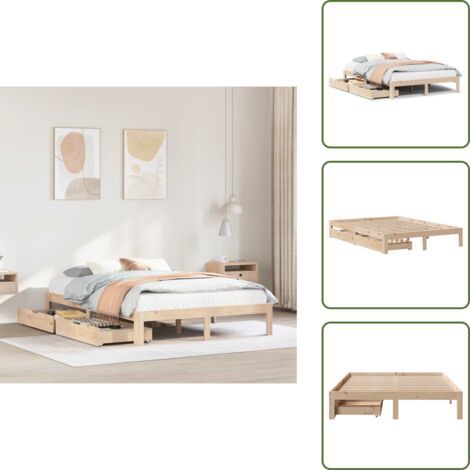 Cajón bajo cama - vidaXL Estructura cama con cajones madera de pino maciza 140x200 cm - Cama de pino