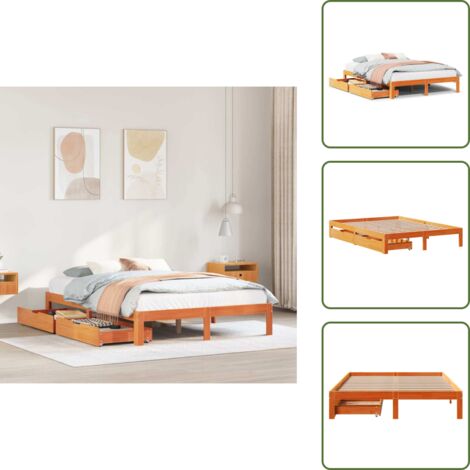 Cajón bajo cama - vidaXL Estructura cama con cajones madera pino marrón cera 140x200 cm - Cama con ruedas