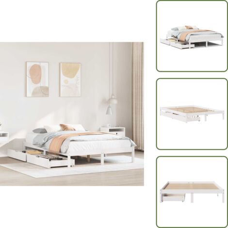 Cajón bajo cama - vidaXL Estructura de cama sin colchón madera de pino blanco 135x190 cm - Cama de pino