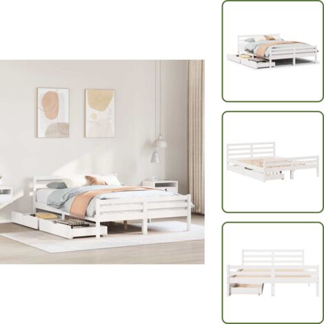 Cajón bajo cama - vidaXL Estructura de cama sin colchón madera de pino blanco 135x190 cm - Cama de pino