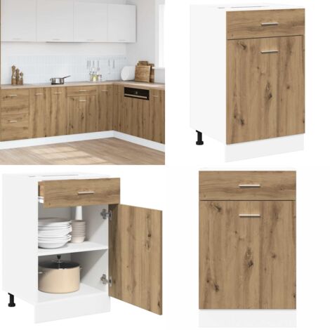 Cajón bajo "Lyon" roble artesanal, 50x46x81,5 cm, madera de ingeniería - Cajón cocina - Almacenamiento cocina