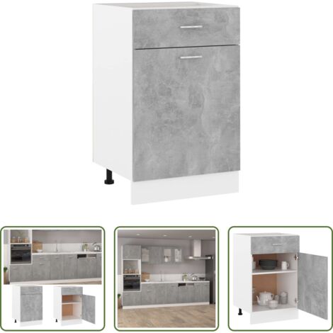 Cajón cocina -  Mueble bajo con cajón "Lyon" de, gris hormigón, 50x46x81,5 cm, madera de ingeniería