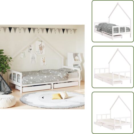 Cajón de almacenaje - vidaXL Estructura cama infantil y cajones madera pino blanco 90x190 cm - Cama de casita