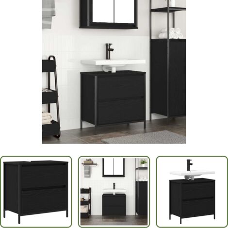 Cajón de baño -  Mueble de baño con lavabo y cajones roble negro 60x34,5x60 cm