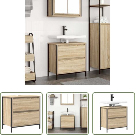 Cajón de baño -  Mueble de baño con lavabo y cajones roble Sonoma 60x34,5x60 cm