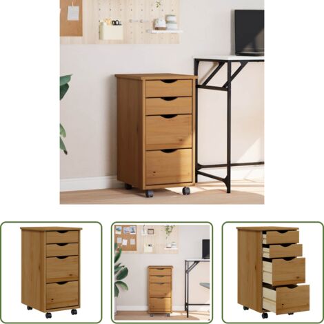 Cajón de oficina -  Cajonera con ruedas MOSS madera maciza pino marrón miel