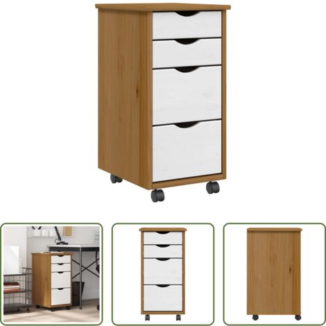 Cajón de oficina -  Cajonera con ruedas MOSS madera maciza pino marrón miel