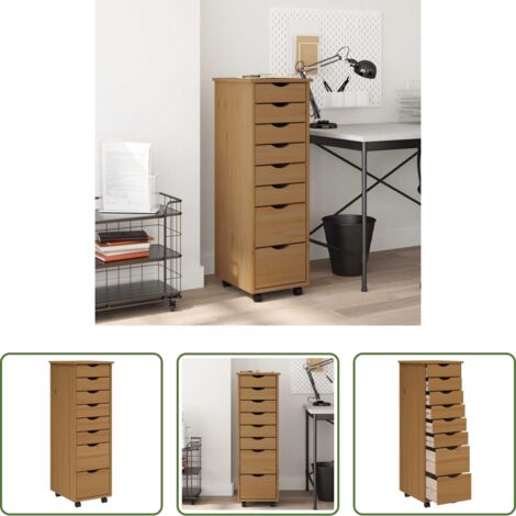 Cajón de oficina -  Cajonera con ruedas MOSS madera maciza pino marrón miel