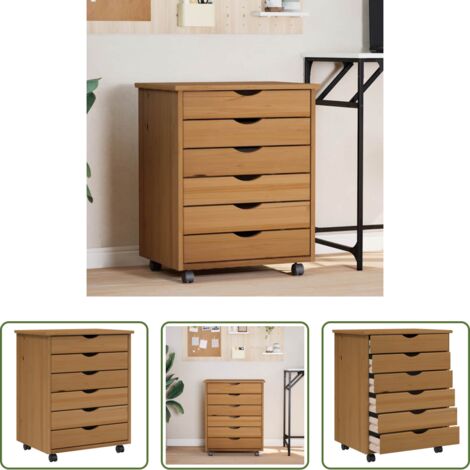 Cajón de oficina -  Cajonera con ruedas MOSS madera maciza pino marrón miel