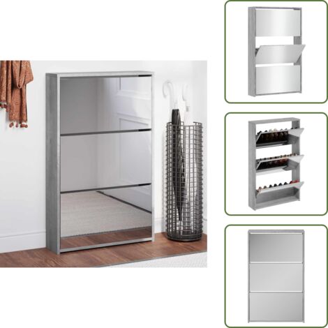 Cajón desplegable - vidaXL Mueble zapatero y espejo 3 niveles gris Sonoma 63x17x102,5 cm - Mueble de pasillo