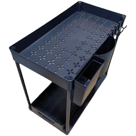 Cajón extraíble negro en forma de H debajo del fregadero, 2 niveles, accesorios incluidos, almacenamiento completo para la cocina.