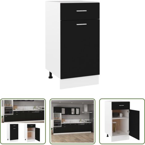 Cajón inferior -  Cajón inferior "Lyon" negro, 40 x 46 x 81,5 cm, madera de ingeniería
