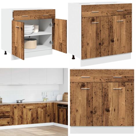 Cajón inferior "Lyon" de madera vieja, 80 x 46 x 81,5 cm, madera de ingeniería - Cajón cocina - Almacenamiento cocina