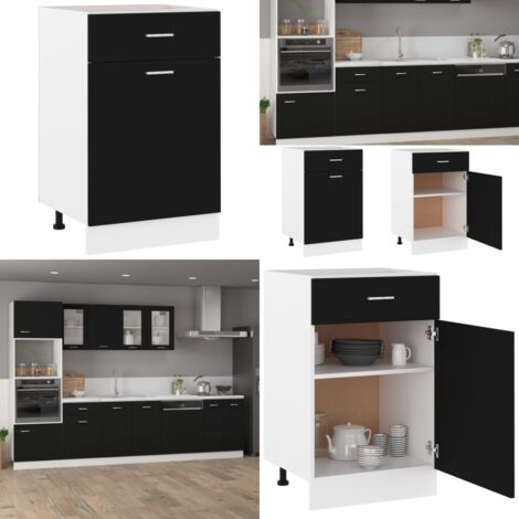 Cajón inferior "Lyon" negro, 50 x 46 x 81,5 cm, madera de ingeniería - Cajón inferior - Almacenamiento cocina
