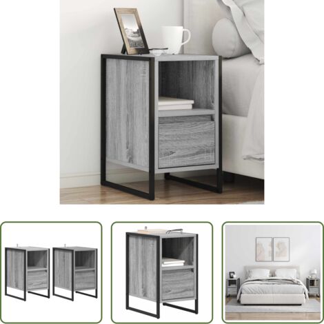 Cajón -  Mesa de Noche con cajón 2 pcs Gris Sonoma 39,5 x 30 x 50 cm