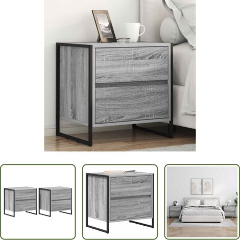 Cajón -  Mesa de Noche con cajón 2 pcs Gris Sonoma 50 x 39.5 x 50 cm