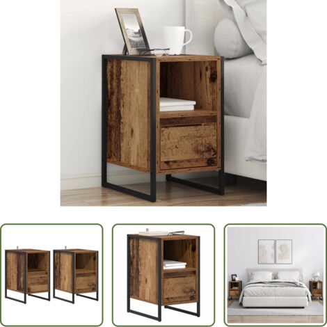 Cajón -  Mesa de Noche con cajón 2 pcs Madera Vieja 39,5 x 30 x 50 cm