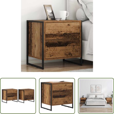 Cajón -  Mesa de Noche con cajón 2 pcs Madera Vieja 50 x 39.5 x 50 cm