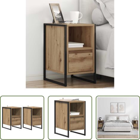 Cajón -  Mesa de Noche con cajón 2 pcs Roble Artesanal 39,5 x 30 x 50 cm