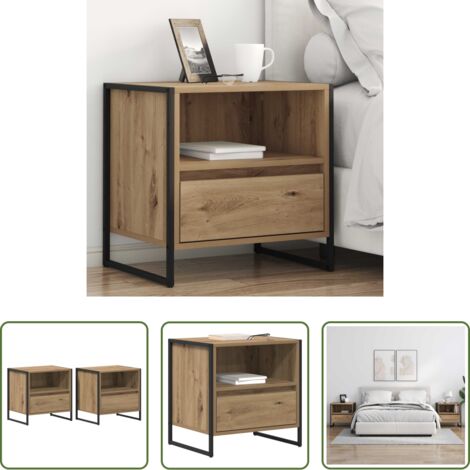 Cajón -  Mesa de Noche con cajón 2 pcs Roble Artesanal 50 x 39,5 x 50 cm