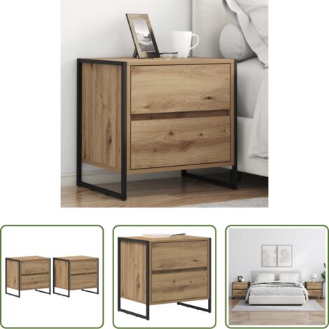 Cajón -  Mesa de Noche con cajón 2 pcs Roble Artesanal 50 x 39.5 x 50 cm