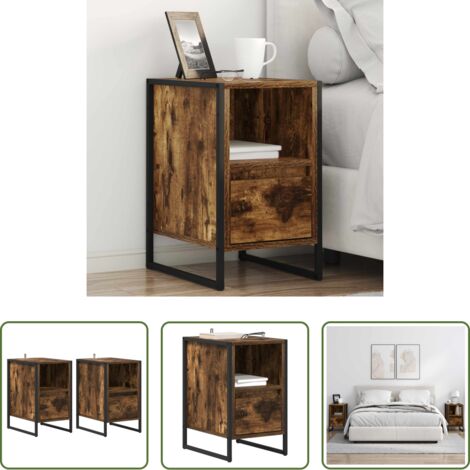Cajón -  Mesa de Noche con cajón 2 pcs Roble Humo 39,5 x 30 x 50 cm