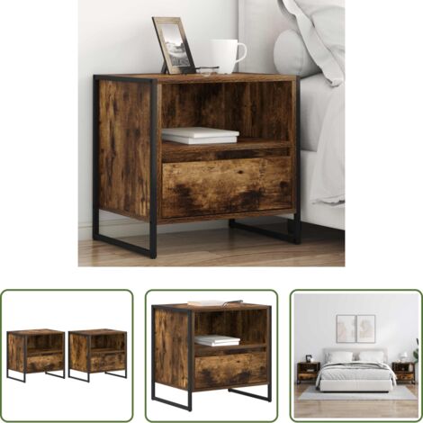 Cajón -  Mesa de Noche con cajón 2 pcs Roble Humo 50 x 39,5 x 50 cm