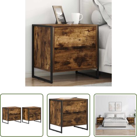 Cajón -  Mesa de Noche con cajón 2 pcs Roble Humo 50 x 39.5 x 50 cm