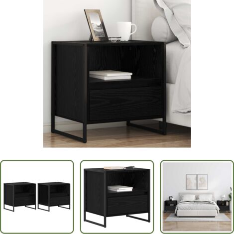 Cajón -  Mesa de Noche con cajón 2 pcs Roble Negro 50 x 39,5 x 50 cm
