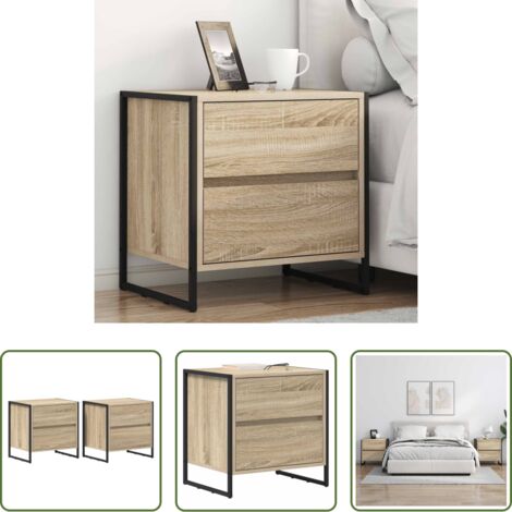Cajón -  Mesa de Noche con cajón 2 pcs Sonoma 50 x 39.5 x 50 cm